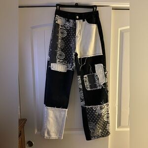Trendy Patchwork Black and White Jeans